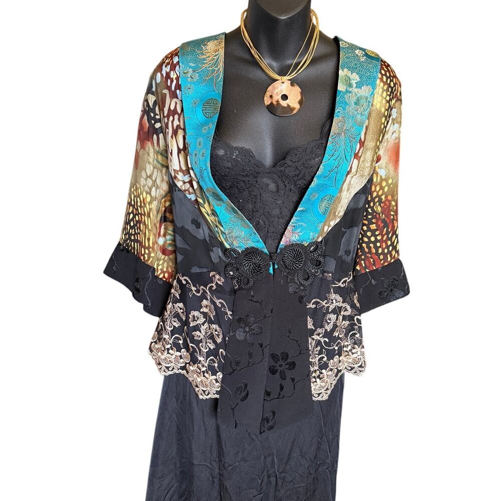 ✨ Boho Patchwork Kimono Jacket / Embroidered Frog… - image 1